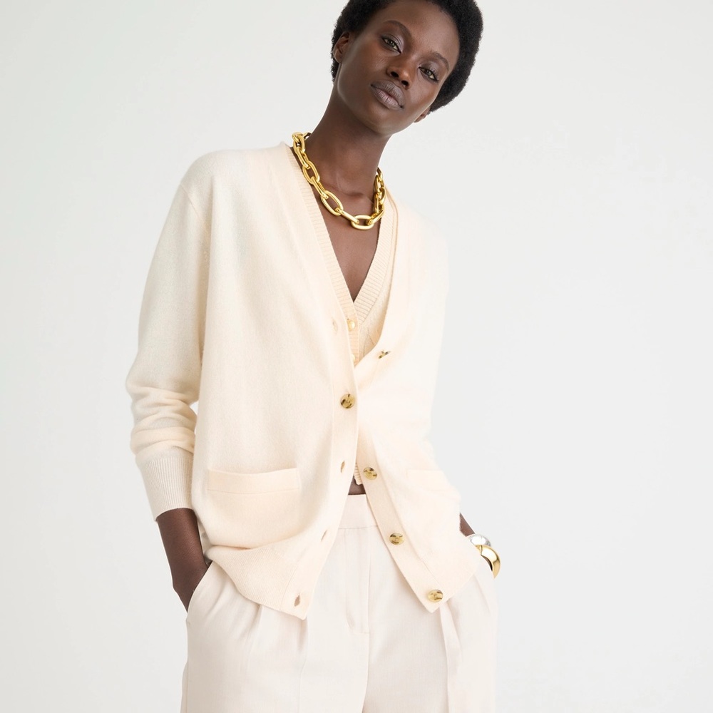 J Crew Sweater Womens Cream Alpaca Blend Ribbed V Neck Cardigan BX468 Large L